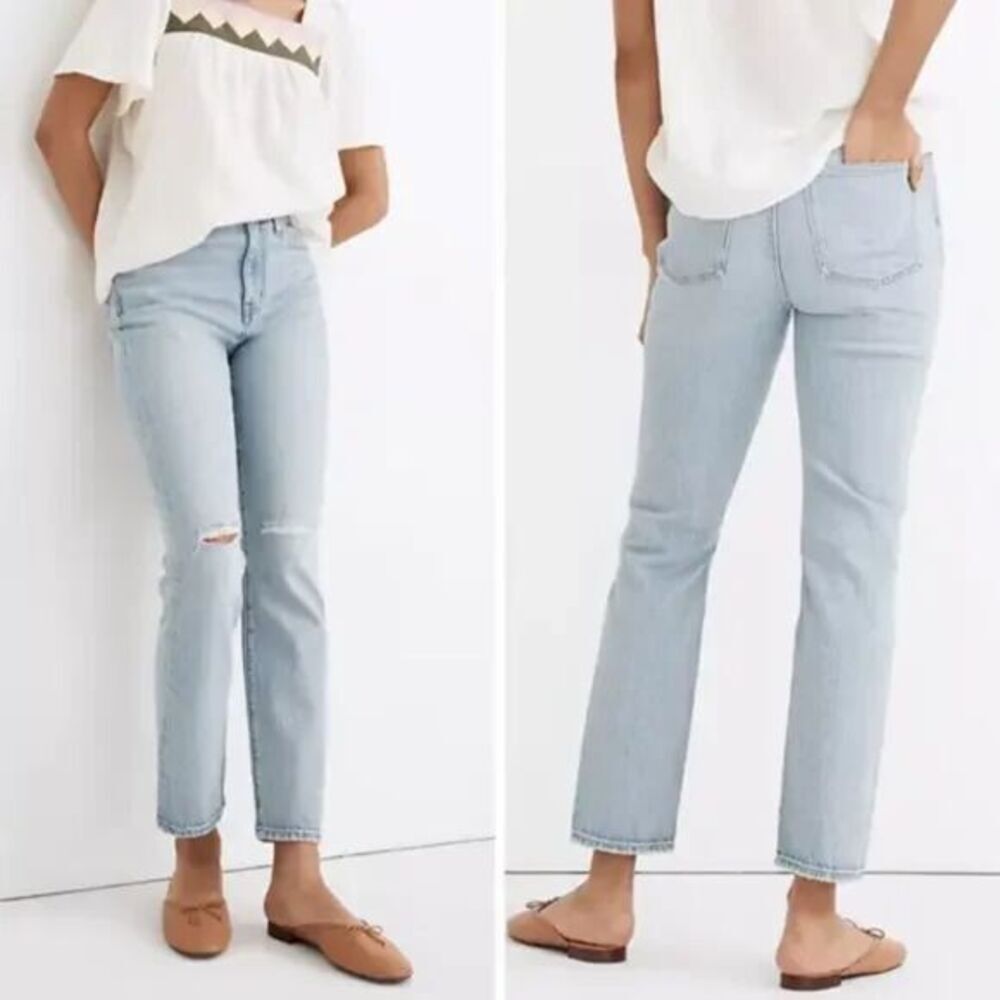 Madewell The High-Rise Slim Crop Boyjean in Dumas‎ Wash: Ripped Edition,size 30